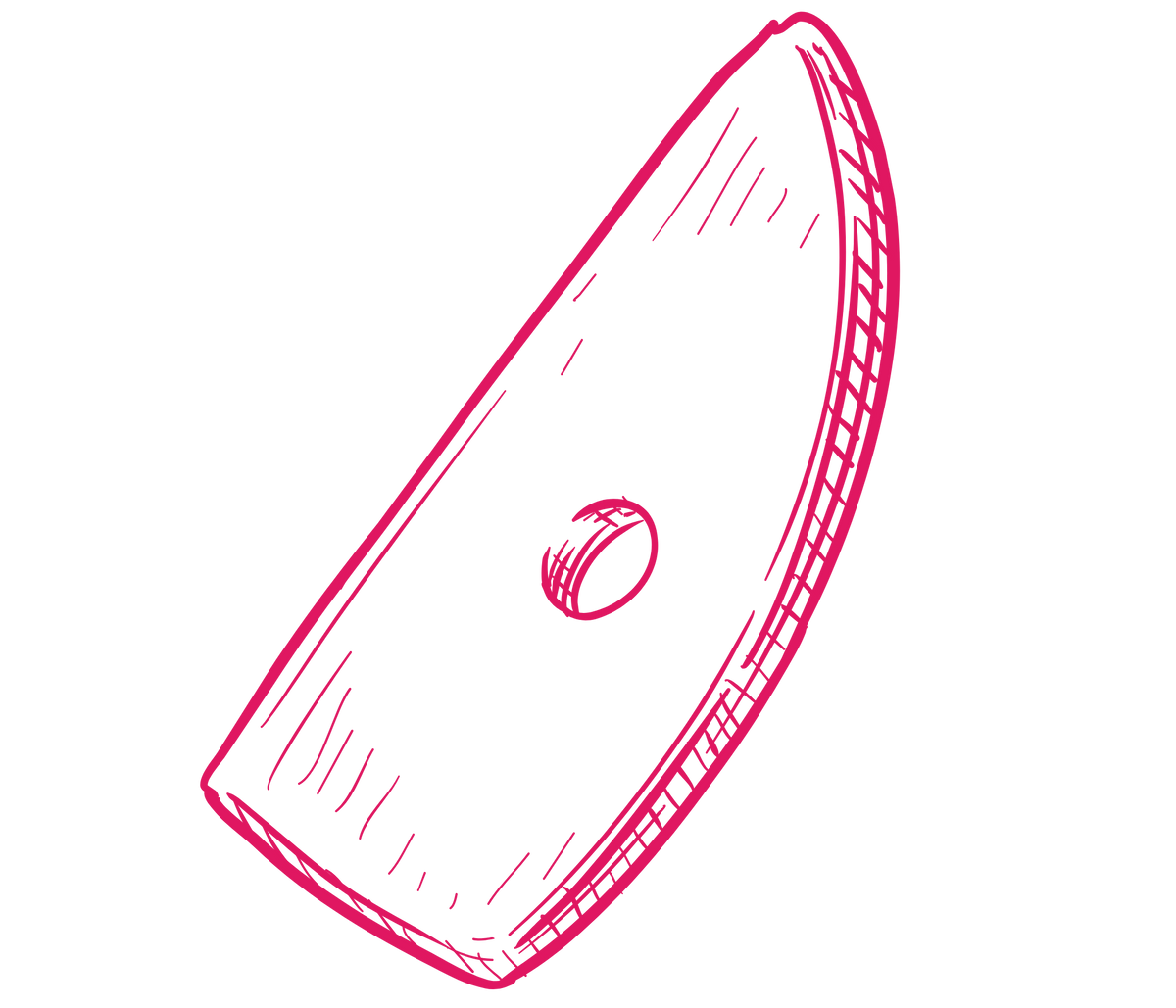 line drawing of a pottery rib tool in hot pink